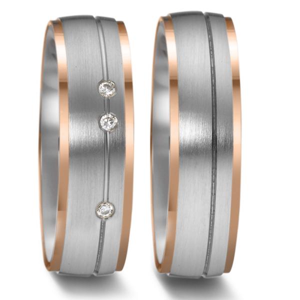 Weidner Trauringe Weiss-Rotgold 62014 + 72014